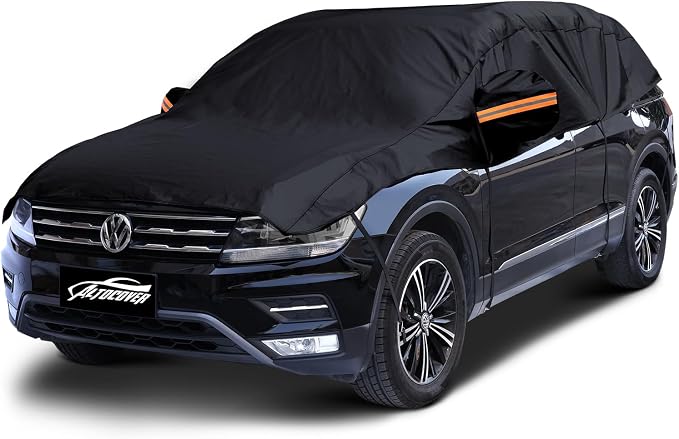Half Car Cover Top SUV, Hail Protector Car Cover with Cotton Liner, Sunroof & Windshield Cover for Ice and Snow, All Weather Vehicle Body Cover for Sun, Rain, Dust, Fit SUV L
