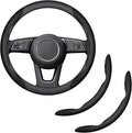 2-Piece Steering Wheel Cover, Carbon Fiber Segmented Steering Wheel Protector, Universal and Anti-Slip Durable Car Leather Protective Cover, Car Interior Accessories for Women and Men (Black)