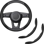 2-Piece Steering Wheel Cover, Carbon Fiber Segmented Steering Wheel Protector, Universal and Anti-Slip Durable Car Leather Protective Cover, Car Interior Accessories for Women and Men (Black)