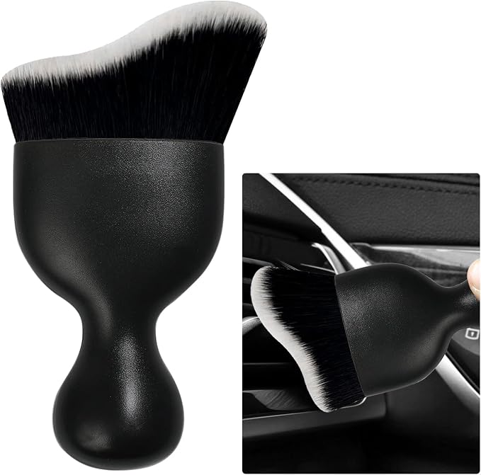 Car Detailing Brush, Curved Soft Bristles Auto Removal Dust Collectors, Universal Vehicle Dashboard, Air Conditioner Vents etc Interior Cleaning Tool Accessories (Black/White)