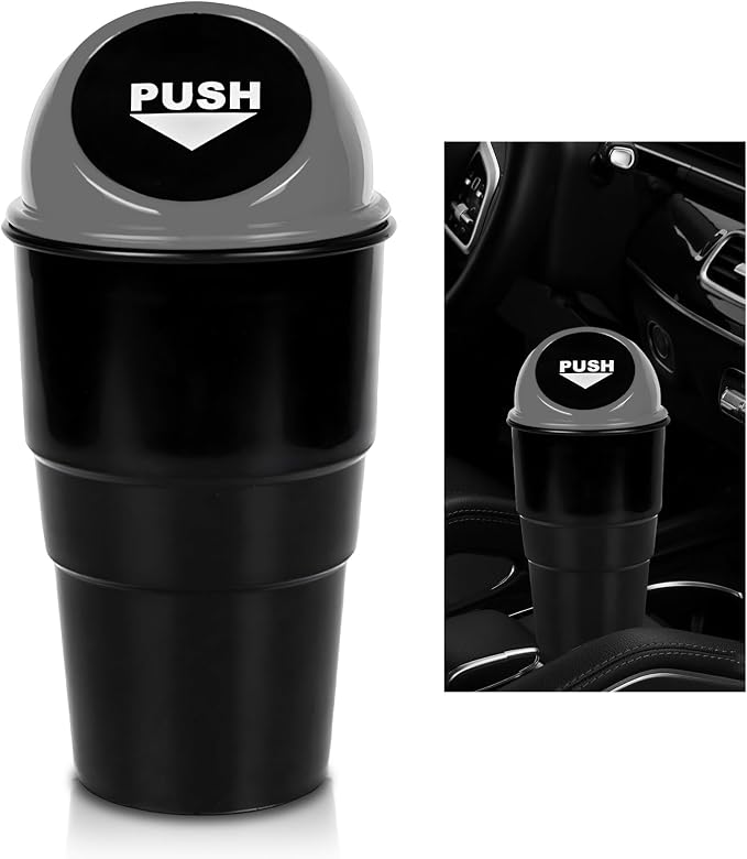 Cup Holder Trash Can for Car, Leakproof Vehicle Back Seat Garbage Can Mini Portable Trash Bin with Lid, Universal Smellproof Cup Holder Garbage Bin for Cars Trucks SUVs (Gray)