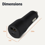 Fast-Charging Car Charger, Dual-Port, 1 USB-C + 1 USB-A, 32W, Multi-Device Compatibility, Safety Features, Black