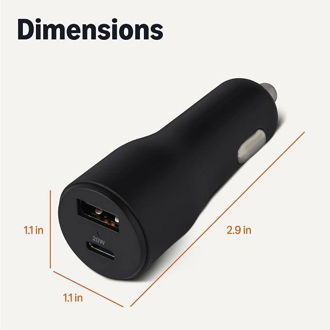 Fast-Charging Car Charger, Dual-Port, 1 USB-C + 1 USB-A, 32W, Multi-Device Compatibility, Safety Features, Black
