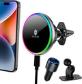 for Magsafe Car Mount Charger-Wireless Car Charger-Magnetic Car Phone Holder for Dash Air Vent-LED RGB HandsFree Car Mount Fast Car Charger for iPhone 16 15/14/13/12 Series with QC 3.0 Adapter