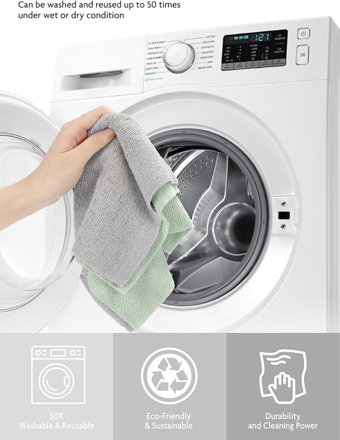 Microfiber Cleaning Cloth Roll- 75 Sheets, 12"x12"(MossGreen) | Super Absorbent, Lint-free, Tear-away Microfiber Towel Roll, for All-Purpose Cleaning, Reusable Alternative to Paper Towels