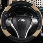 Leather Car Steering Wheel Cover, Non-Slip Car Wheel Cover Protector Breathable Microfiber Leather 15.5"-16" Large Size for Most Cars,Beige-2