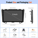 Android 15 Car Stereo for Honda CRV 2007 2008 2009 2010 2011, 9 Inch Touch Screen Wireless CarPlay & Android Auto, Bluetooth, 2GB+64GB, WiFi, GPS Navi, FM/RDS, EQ, 26UI, AHD Rear Camera