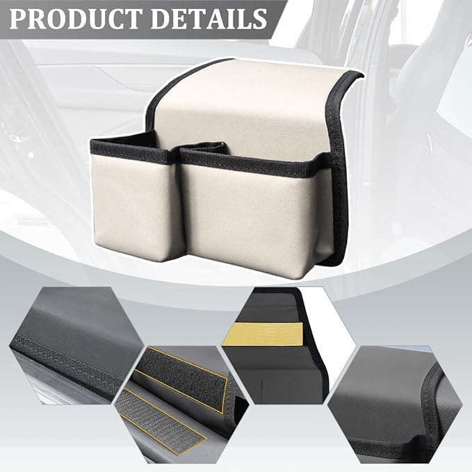 Car Window Armrest Storage Box, Comfortable Leather Vehicle Door Side Arm Rest Pad Organizer Bag, Multifunctional Automotive Window Armrest Storage Pocket, Universal for SUV Van Truck (Beige)