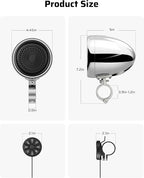 600W Motorcycle Speakers Bluetooth, 4'' Waterproof Stereo with Built-in Class-D Amplifier, Heavy Bass, USB, Wired Remote, 0.75-1.25" Universal Mount for Harley ATV UTV Golf Cart Marine - Silver