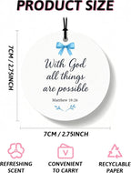 Blue Coquette Bow Christian Orange Car Air Freshener 4 Pcs, Preppy Girly Religious Round Hanging Air Freshener for Cars Closet Drawer Books, Christian Car Accessories Mirror Decor for Women
