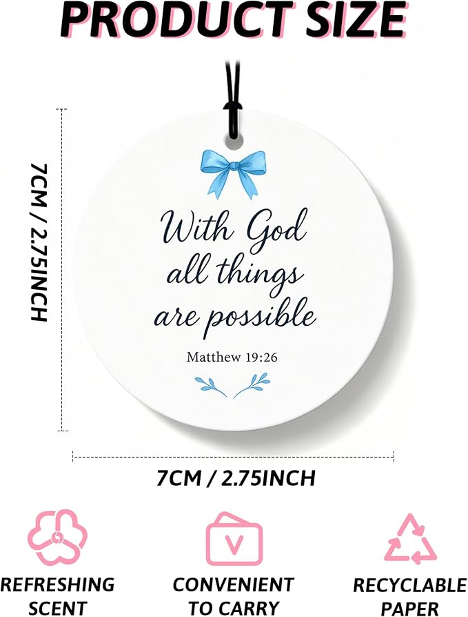 Blue Coquette Bow Christian Orange Car Air Freshener 4 Pcs, Preppy Girly Religious Round Hanging Air Freshener for Cars Closet Drawer Books, Christian Car Accessories Mirror Decor for Women