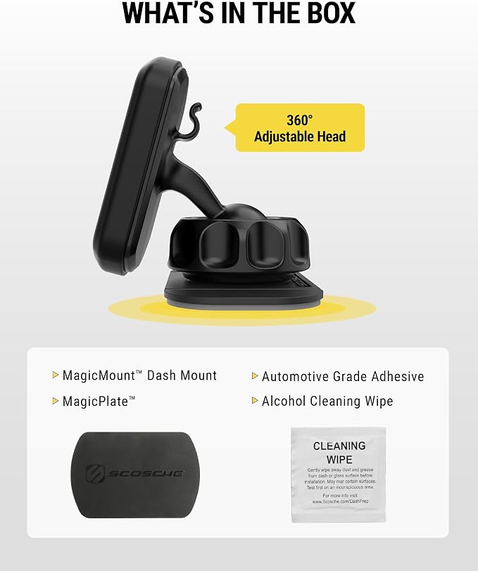 MAGDM-10KFLT MagicMount Magnetic Car Phone Mount for Dashboard, 360° Adjustable Magnet Head, Universal Cell Phone Holder for Car Compatible with iPhone Samsung & All Devices (Pack of 10)