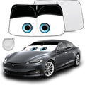 Windshield Sun Shade for 2017-2026 Tesla Model Y/Model 3 Sunshade Accessories Foldable Sunshade (Fit 2025-2026 Model Y Juniper / 2024 Model 3 Highland) Blocks UV Rays Keep Car Cool (Black Eyes)