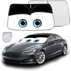 Windshield Sun Shade for 2017-2026 Tesla Model Y/Model 3 Sunshade Accessories Foldable Sunshade (Fit 2025-2026 Model Y Juniper / 2024 Model 3 Highland) Blocks UV Rays Keep Car Cool (Black Eyes)