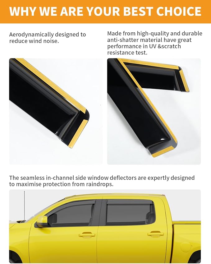 in-Channel Window Rain Guards Fit for Ford F150 2021-2026 SuperCrew Rain Guard Side Window Visor Durable Window Deflectors Truck Vent Visors Vent Shades Car Accessories - 4 pcs
