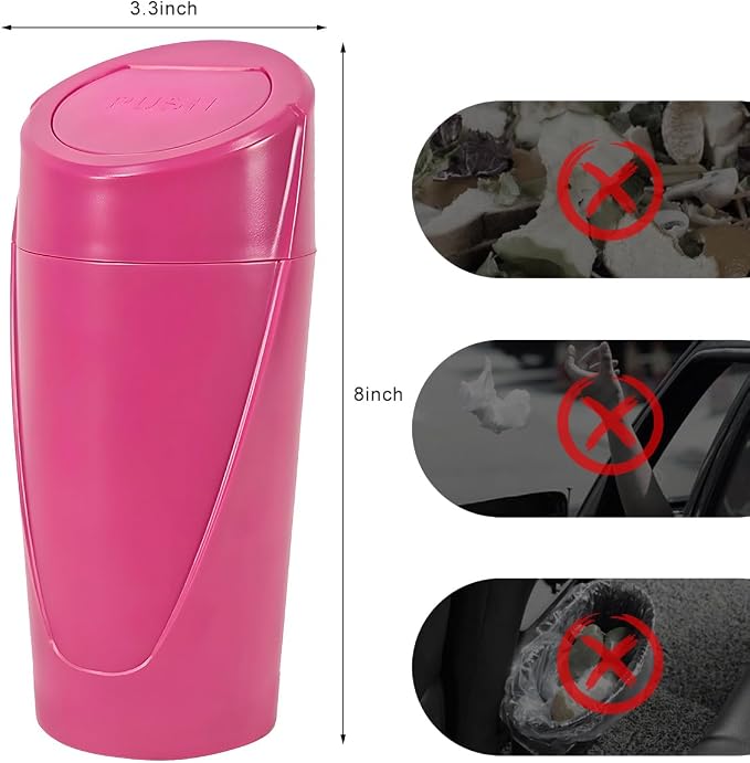 Wevdn Car Trash Can Bin with Lid, Mini Leakproof Vehicle Side Door Cup Holder Trash Can with Lid, Multipurpose Organizer Portable Garbage Bin for Cup Holder Car Home Office (Rose Red)