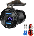 12V USB Outlet 4-Port, 78W Dual PD30W & QC3.0 Fast Charger, Waterproof Aluminum Alloy 12v Power Outlet with Blue Voltmeter for Cars RVs Boats Golf Carts Trucks Motorcycles
