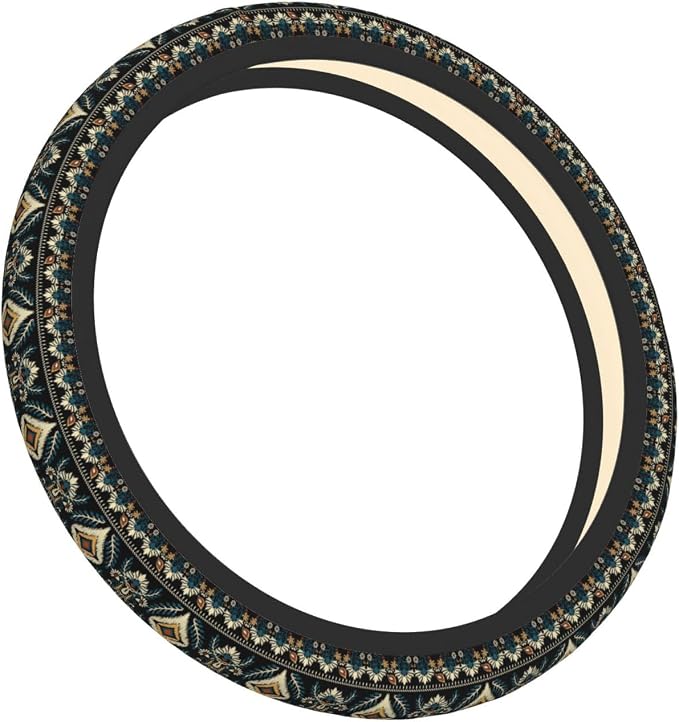 Geometric Steering Wheel Cover Car Elastic Steering Wheel Protector | Aztec Style Abstract Anti-Slip Breathable Car Accessories Interior for Women Men Universal 15 Inch Fit Auto Truck