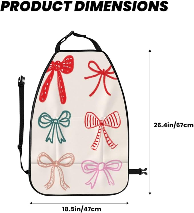 Playful Handdrawn Ribbon Minimalist Car Seat Back Kick Protectors,2 Pack Kick Mats with Storage Pockets for Vehicles to Protect from Dirt Mud Scratches