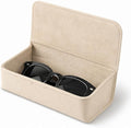 Car Sunglasses Holder, Large Capacity Universal Fit Adhesive Mount Eyewear Case with Magnetic Closure Glasses Protective Storage Box for Man Women Beige