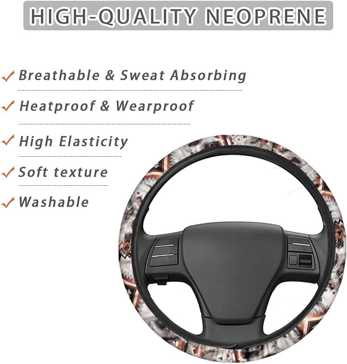 Car Steering Wheel Cover Universal 15 Inch Steering Wheel Wrap Anti-Slip Soft Elastic Decorative Auto Accessories All Weather Protection, Aztec Gray Leopard Print