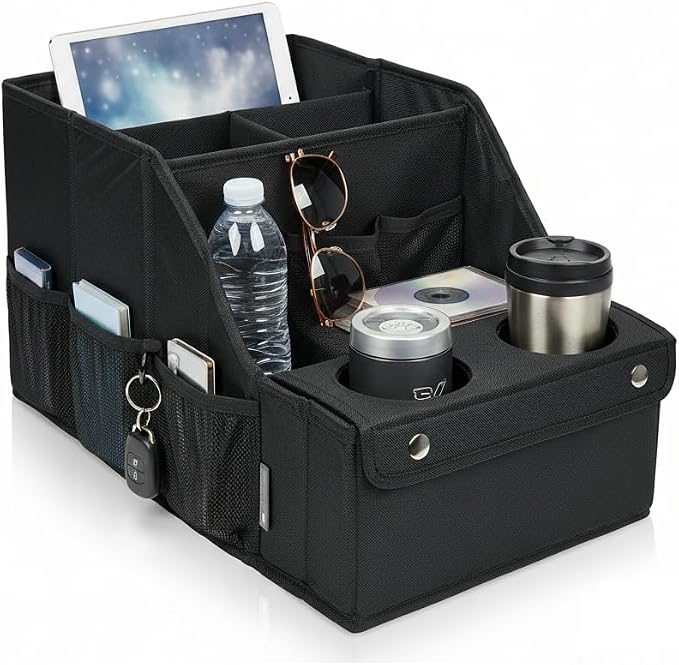 Car Trunk Organizer for SUV with Cup Holder – Foldable Trunk Organizer for Car, Car Organizer for Storage, Durable Car Organizers and Storage, Car Essentials for Easy Car Organization