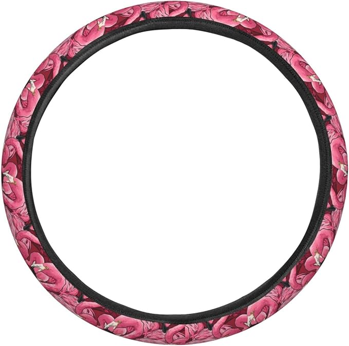 Cartoon Flamingos Steering Wheel Covers Anti-Slip Elasticity Car Accessories Steering Wheel Protector Universal 15 Inch for Cars SUV Vehicle Truck