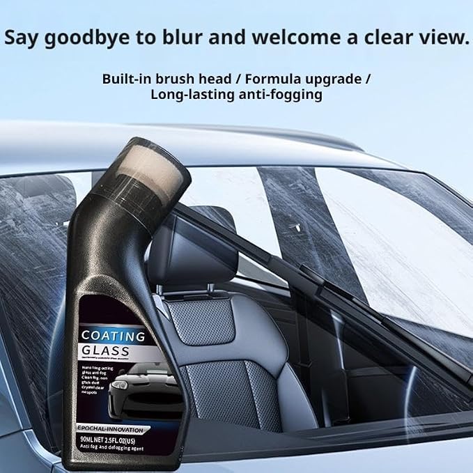 Car Glass Anti Fog Coating Agent with Built in Applicator Upgraded Formula Long Lasting Defogger Rain Repellent for Windshield Mirrors Helmet Lens Oil Film Remover Auto Interior Exterior Glass Care