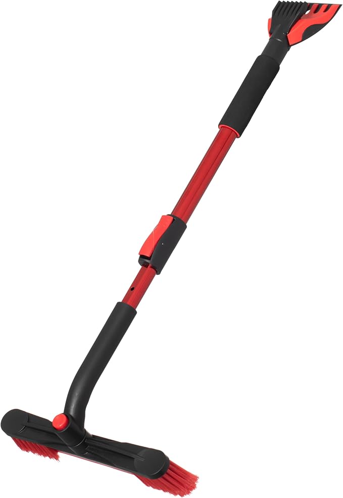 30–40" Extendable Snow Brush with Ice Scraper & Built-in Squeegee, Aluminum Handle, Scratch-Free Bristles, 3-in-1 Winter Car Tool for Cars, SUVs & Trucks, Red