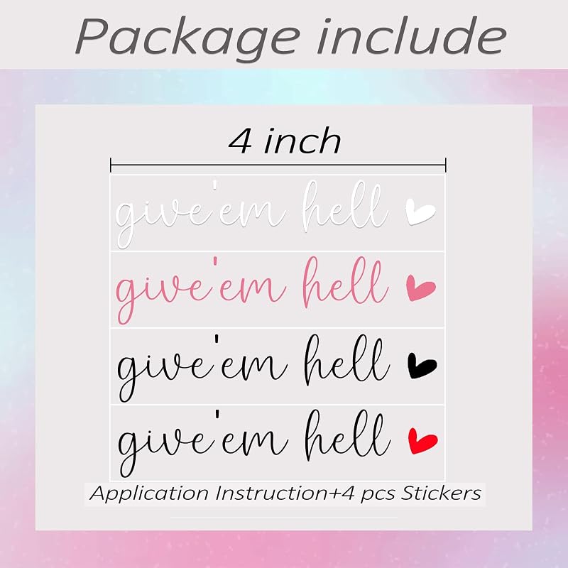 4 x Give Em Hell Rear View Mirror Sticker,Affirmation Mirror Stickers,Car Rear View Mirror Decal Accessories,Car Accessories For Women,Water Bottle Laptop Bumper Tumblers Vanity Window Mirror Decal