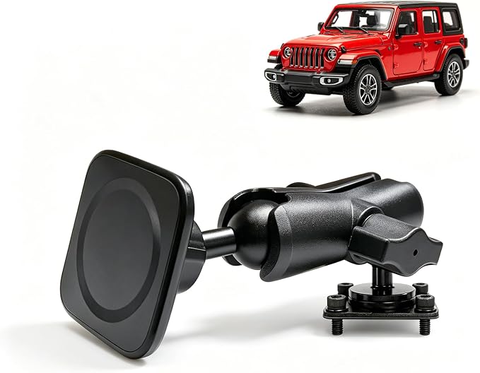 (Extended & Rubber Pad Design) MagSafe Aluminum 2024 2025 2026 Jeep Wrangler JL JLU & Gladiator JT 4XE (2/4 Door) Phone Mount, No View Obstruction, Metal Phone Holder for All Smartphones | Not JK JKU