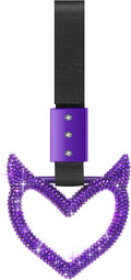Bling Car Accessories Bling Heart Handle Ring Car Accessory for Women Heart Hand Strap Drift Charm Rear Bumper Warning Ring Decor for auto Bus Interior Exterior Decoration(Purple,Devil Style)