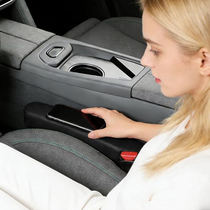 2PCS Car Seat Gap Filler, Soft Foam Leather No Drop Automotive Gap Stopper Between Seat and Console, Vehicle Seam Guard Gap Plug Crevice Catcher Blocker, Universal Fit (Black)