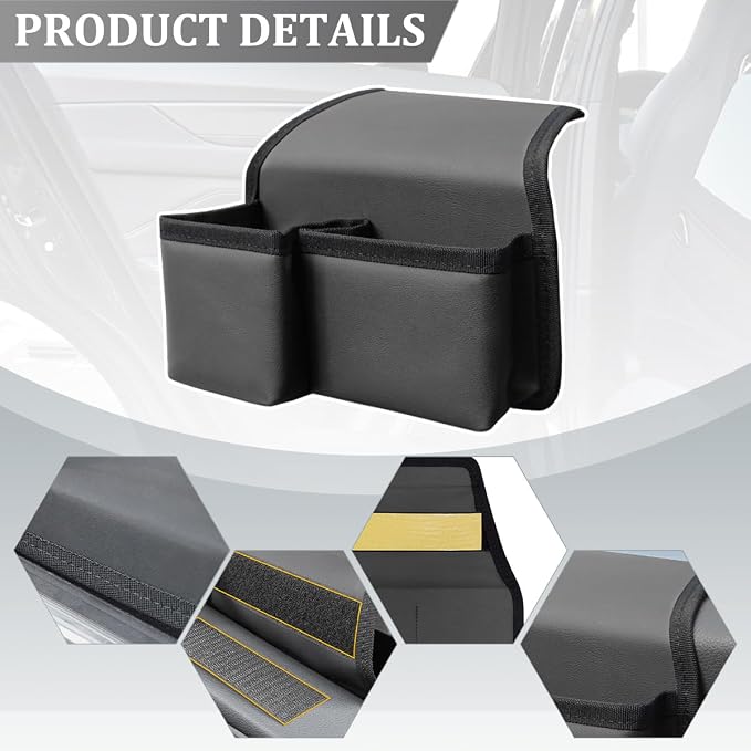 Car Window Armrest Storage Box, Comfortable Leather Vehicle Door Side Arm Rest Pad Organizer Bag, Multifunctional Automotive Window Armrest Storage Pocket, Universal for SUV Van Truck (Black)