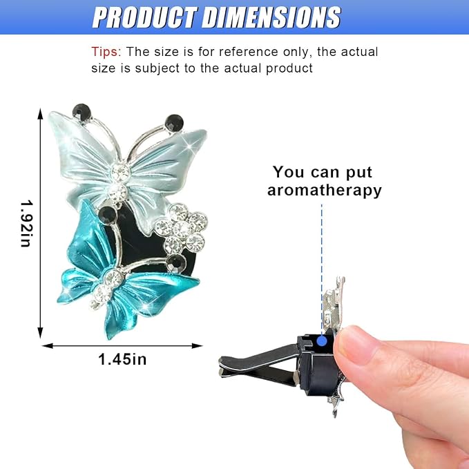 ZIMISI Car Vent Clip, Dual Butterfly Air Vent Clips, Bling Diamond Car Diffuser Clips, Cute Air Conditioning Outlet Decoration, Butterfly Car Accessories for Women (4Pcs/Blue)