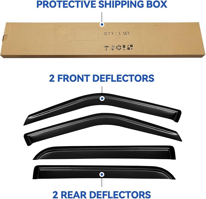 Window Visors Rain Guards for 1997-2017 Ford Expedition, Out-Channel Window Vent Wind Deflectors Visors Shades for 2007-2017 Expedition XL, 1998-2017 Lincoln Navigator