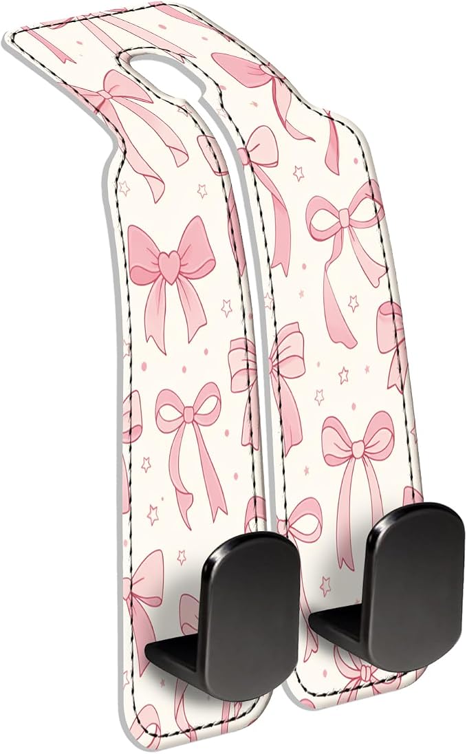 Car Seat Back Storage Hook, Funny Car Purse Hook, Cute Vehicle Storage Organizer for Purses Handbags Pink Star Bowtie