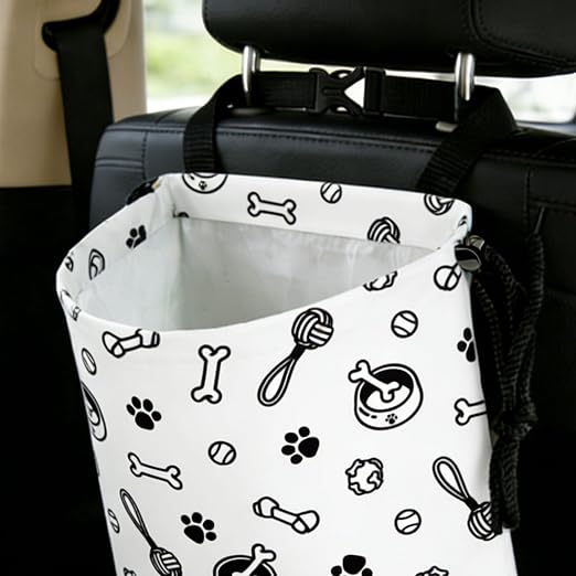 Cute Dog Toy Paw Prints Car Trash Bag - Waterproof Car Trash Bag Hanging Leakproof Car Garbage Bag - Washable Reusable Trash Bag For Car Interior Hanging Organizer Storage Vehicle Travelling Camping