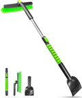 45 Inch Snow Brush with 5.2" Extra Wide Ice Scraper for Car, Extendable Snow Scraper with Foam Grip, 360° Pivoting Brush for SUV Truck Jeep Vehicle Windshield Window - Green