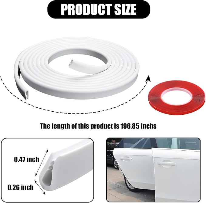 Car Door Edge Guard, 16.4Ft (5M) U Shape Rubber Seal Edge Trim Vehicle Door Protector, Anti-Collision Automotive Protection Door Edge Guard Trim, Universal Car Accessories (White)
