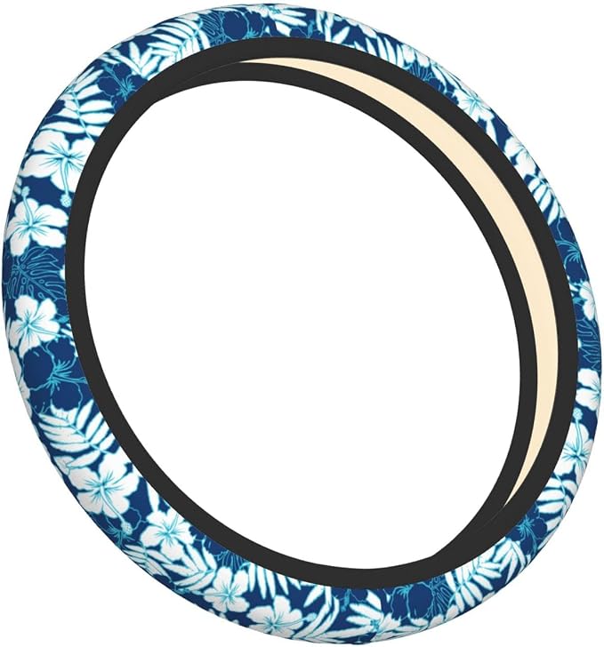 Hawaiian Hibiscus Flower Steering Wheel Cover Non-Slip Auto Steering Wheel Protector Car Accessories Universal Fit 15 Inches for Men Women