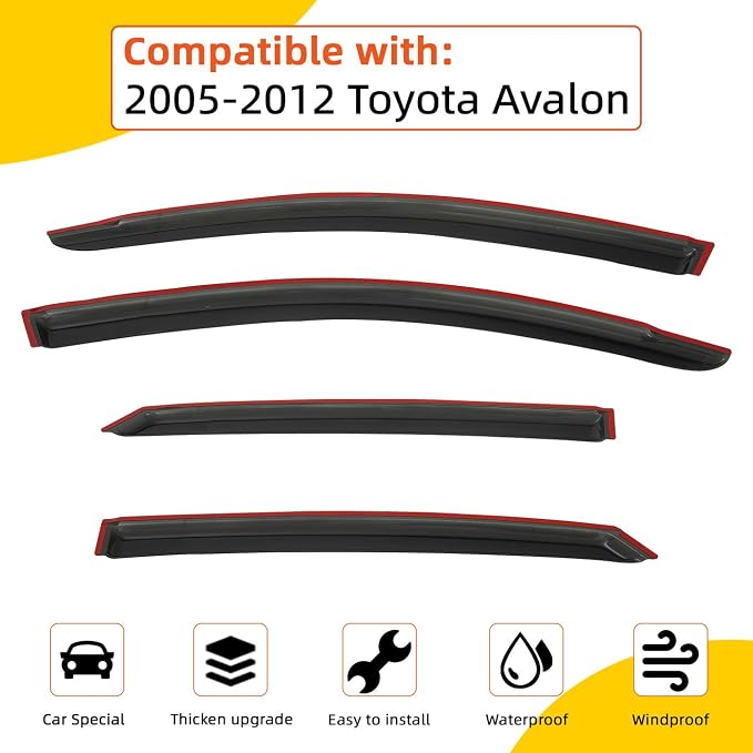 Rain Guards Compatible with 2005-2012 Toyota Avalon Tape-On Side Window Visor Wind Deflector Vent Visors Car Accessories 4pcs