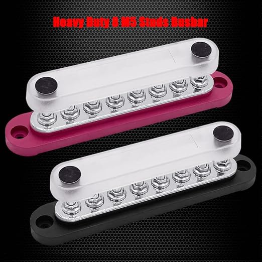 8 x M5 (#10) Studs Power Distribution Block Bus Bar 12V, 5.9" HD 120A Marine BusBar Battery Distribution Block W/Cover for Car Boat Solar (Red & Black)
