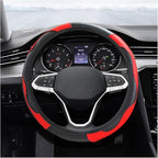 Car Steering Wheel Cover, 15 Inch Carbon Fiber Leather Elastic Steering Wheel Protector, Anti-Slip, Breathable & Soft Car Interior Accessories Universal for Most Cars, Men & Women (Red)