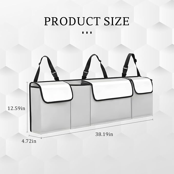 Car Trunk Organizer, Waterproof Collapsible Cargo Bag with 4 Pockets,Backseat Hanging Large Storage with Adjustable Straps, Sturdy Space Saver Frees Trunk Floor for SUV, Truck (white lime)