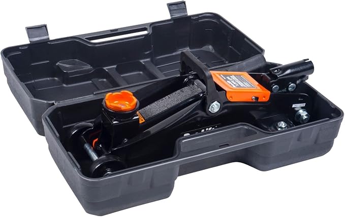 Hydraulic 1.5 Ton Trolley Jack Car Lift with Blow Molded Storage Case - 3000 LBS Capacity Orange