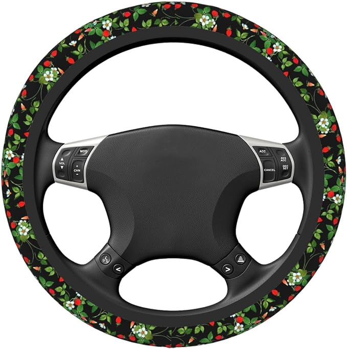 Wild Strawberry Elastic Steering Wheel Cover Non-Slip Breathable Steering Wheel Protector Fit Auto, SUVs, Truck