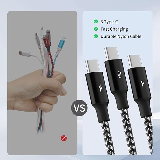 Multi Charging Cable,USB C Splitter Cable,3 in 1 Charging Cord with 3 Type-C Port for iPhone 16 15 Pro Max Galaxy S23 S22 S10 Note 20 Cell Phones Tablets and More,1Pack 5FT