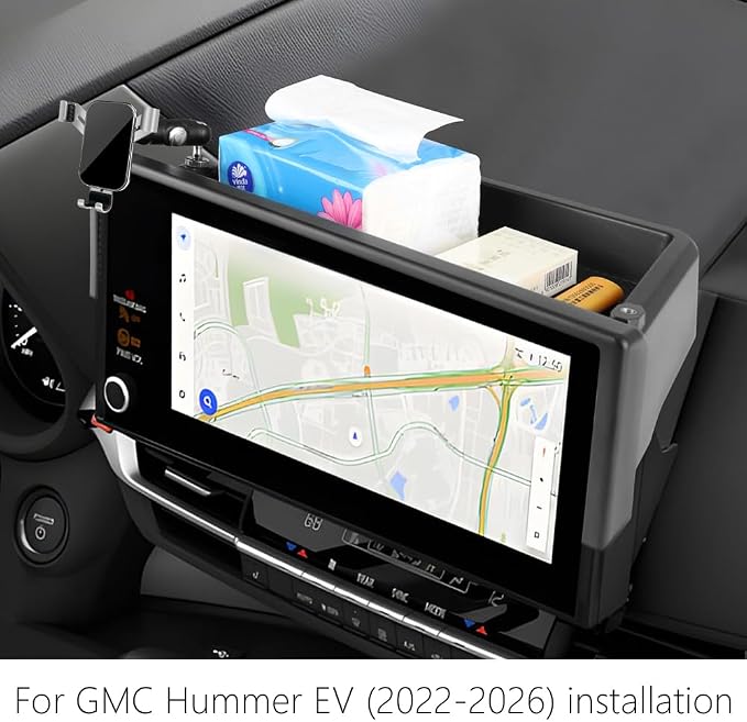 Car Phone Holder Center Console Organizer Tray for GMC Hummer EV 2022 2023 2024 2025 2026 Auto Interior Accessories Best Cell Phones Mount Mobile CellPhone Stand Dashboard Screen Storage Accessory
