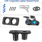 12V USB Outlet Marine Switch Panel Plug, PD3.0 and Dual QC3.0 USB Ports Aluminum Car Charger with LED Voltmeter Power Switch, Lighted 150W Cigarette Lighter Socket 2 in 1 DIY Kit for Boat RV ATV, etc.